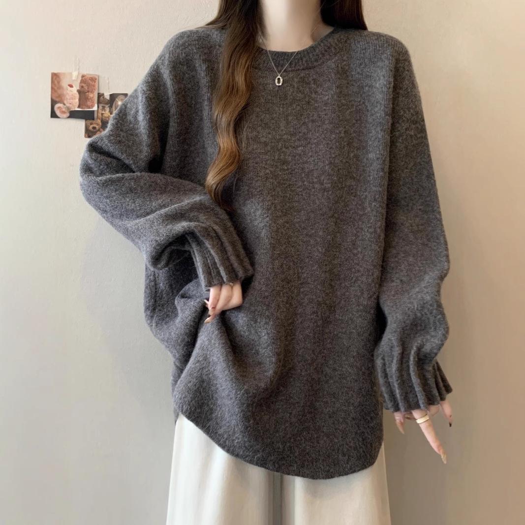 

2024 Korean Style Women s Loose Pleated Knitted Sweater - Autumn/Winter Versatile, Slimming, and Lazy Style Cover-up One Size сірий колір