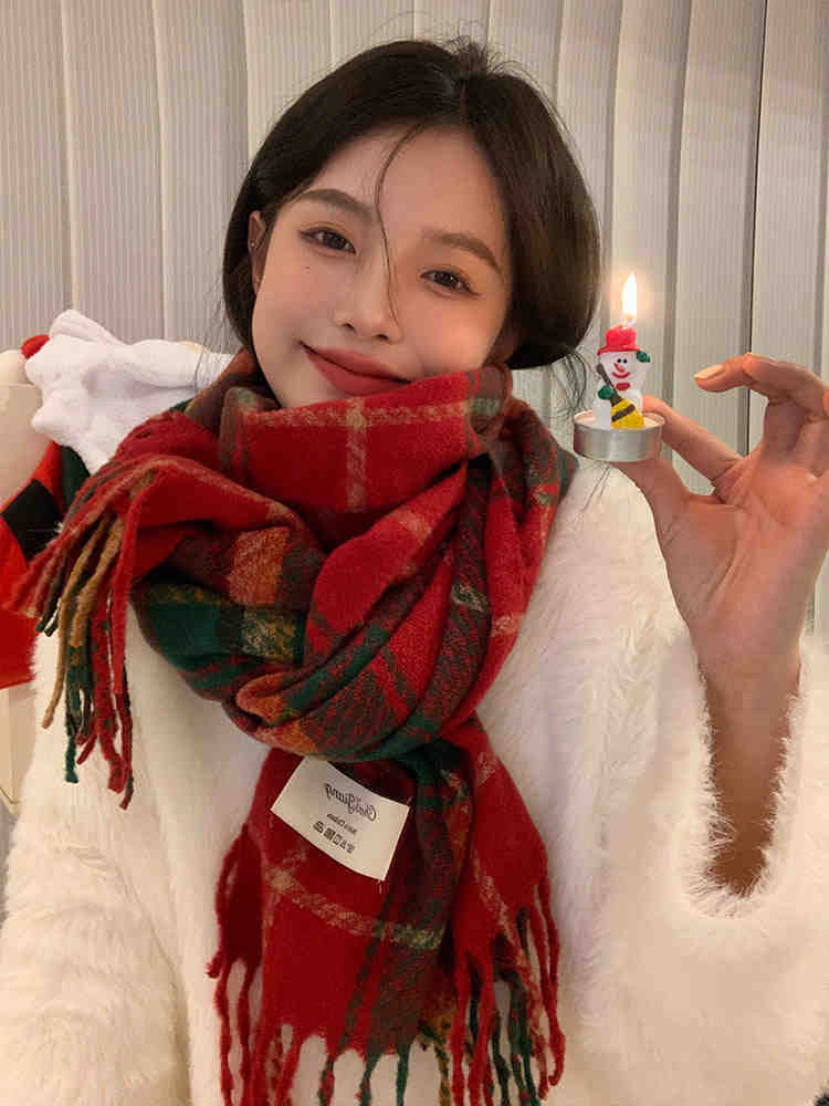 

Рождественские пожелания, Бабушка Чан, Праздничная атмосфера, Новый год, Клетчатый шарф с кисточками, Женский теплый шарф, Шаль