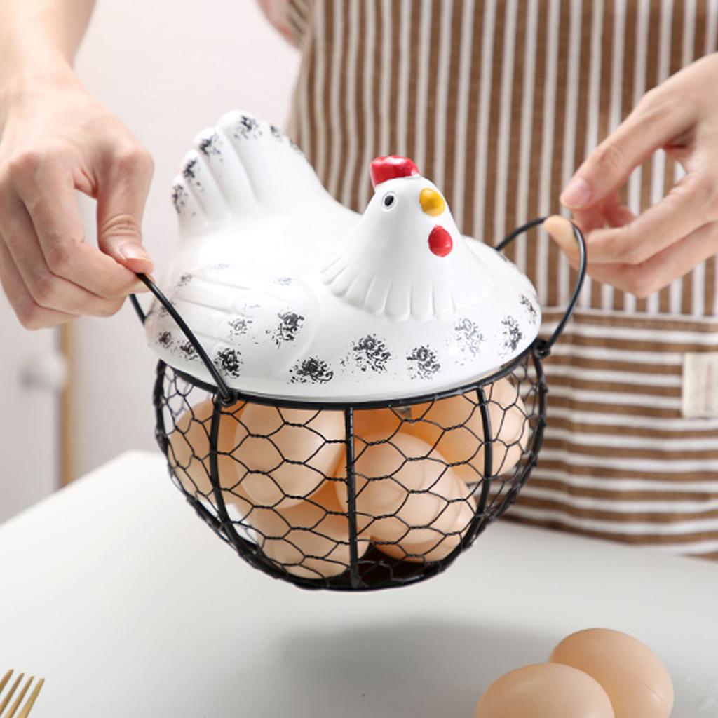 Egg Storage Basket Ceramic Iron Vivid Chick Shape Kitchen Egg Storage Basket Blue 19 x 16 x 10cm
