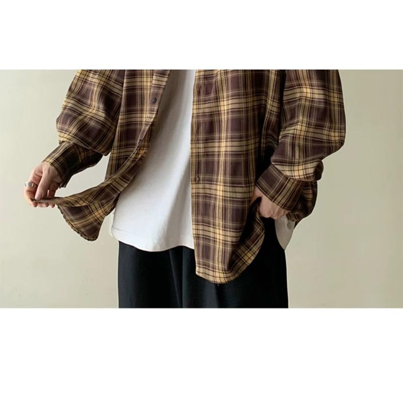 Camisa de Manga Larga Vintage Estilo Japonés para Hombre Holgada Casual