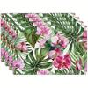 Set da 4 tovagliette in lino con foglie di palma tropicale, tovagliette da tavolo estive con fiori di foglie e orchidee acquerellate, lavabili