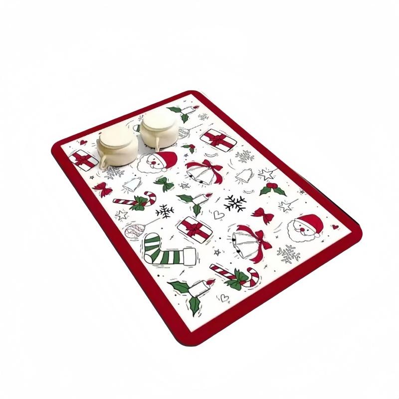 1 piece of Christmas series kitchen washbasin, home drain mat, absorbent soft pad, bowl, plate, cup, wash free tea bar mat
