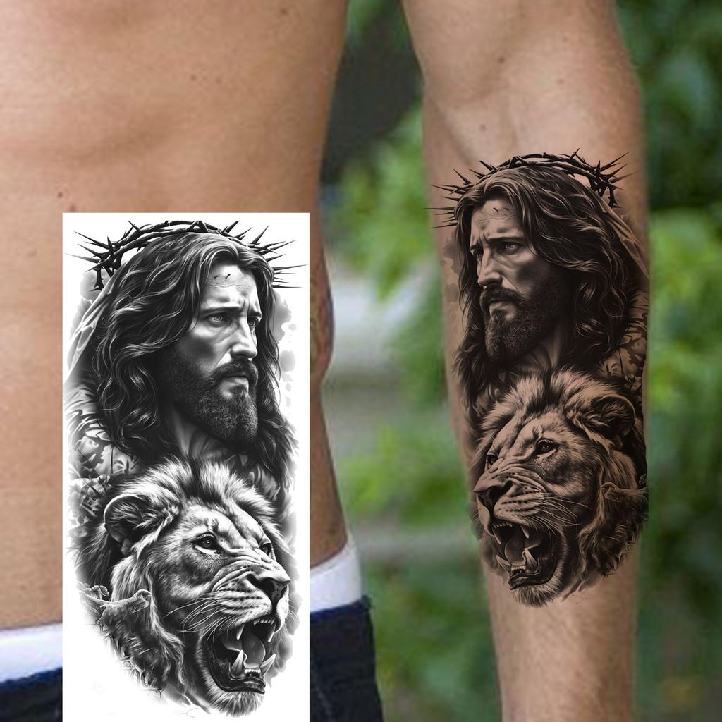 1 lapelis Realistiški Jėzaus Šventosios Motinos Maldos Laikini Tatuiruotės Vyrams Moterims Suaugusiems Ilgai Išliekančios Vandeniui Atsparios Laikinos Netikros Tatuiruotės Lipdukas