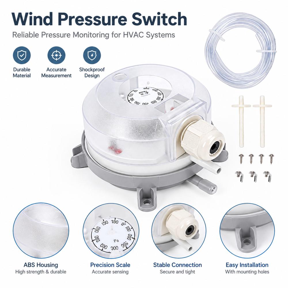 Premium Wind Pressure Switch ABS High Differential Air Pressure Sensor  HVAC Systems