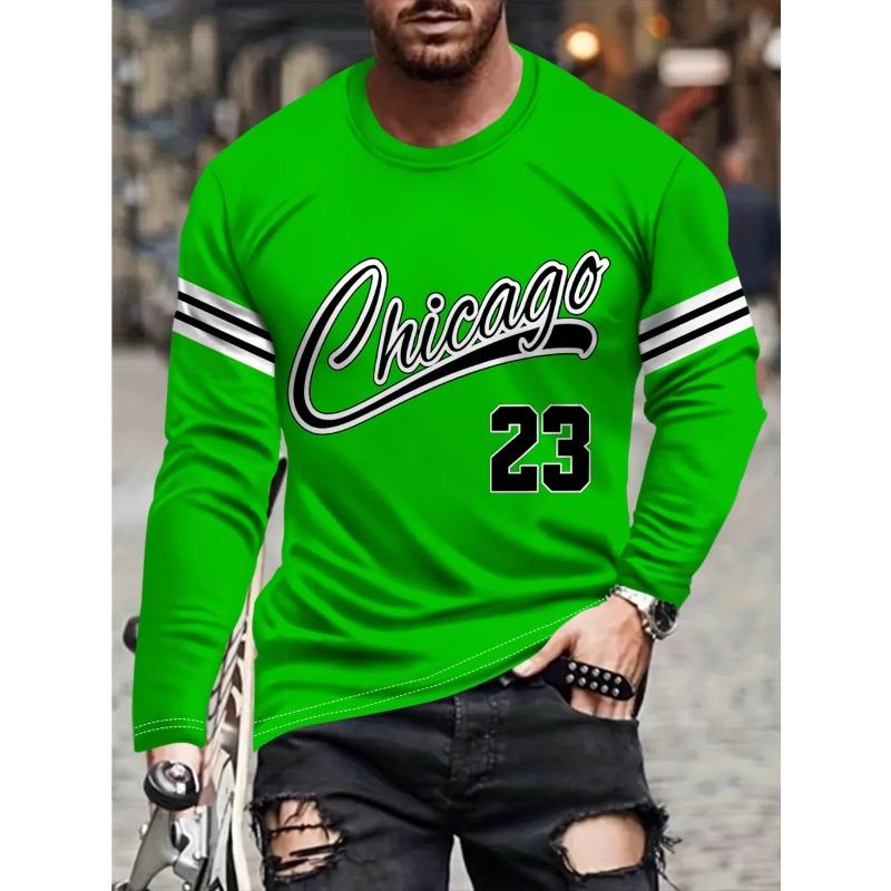 Men's 3D  "Chicago 23" Printed Long Sleeved Sports T-shirts Round Neck Breathable Perfect for Casual Wear Daily T-shirts