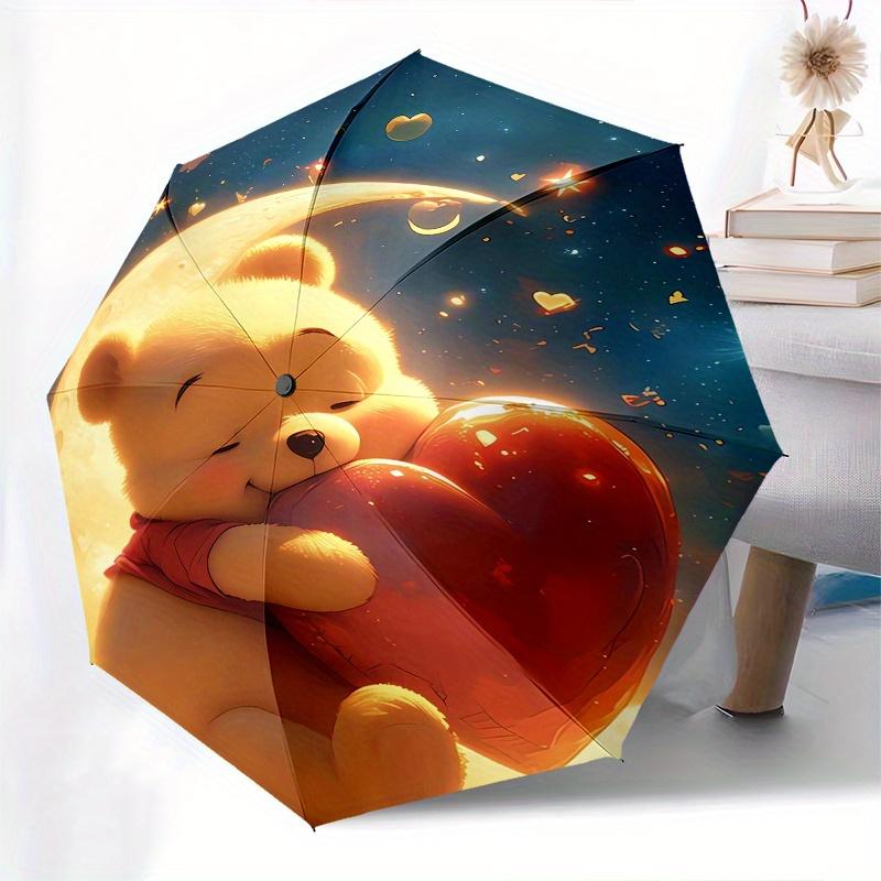 Panda,Heart Fully automatic themed umbrella - 8 ribs durable iron frame, tri-fold compact design, perfect as a gift, travel umbrella, unisex
