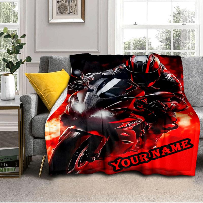 1PC Custom Name Rider Passion flannel blanket versatile, all-season throw suitable for the living room, bedroom, camping, travel, and gift