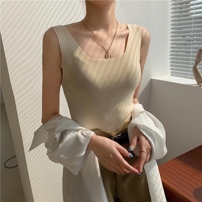 Ladies' Summer Backless T-shirt Women's Casual U-neck Tank Vest Fashion Women's Tank Tops