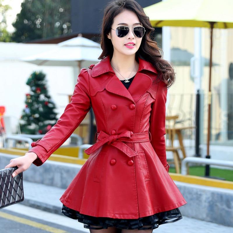 

Длинная кожаная куртка для женщин, кожаная куртка средней длины с лацканами и меховым воротником, съемная куртка из искусственной кожи, утолщенная и бархатная для зимы XL