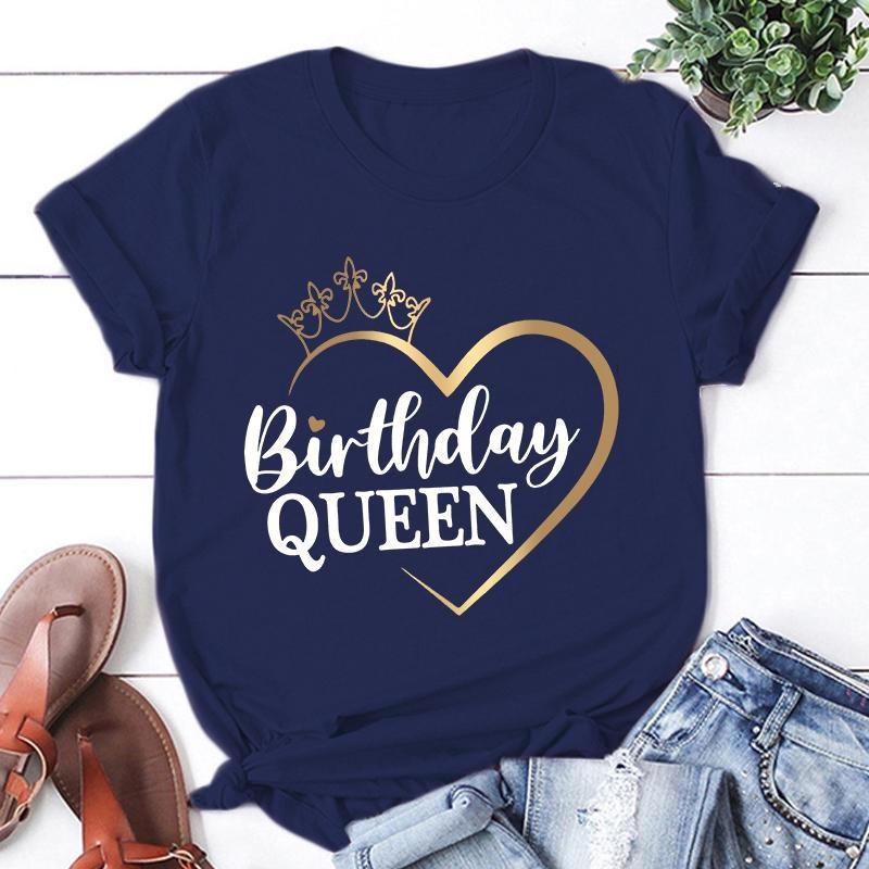Fashion Women T Shirts Birthday Queen Print Birthday Party Short Sleeve T-shirt Lady Girl Casual Summer Cool Top Plus Size