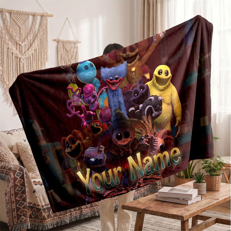 Coperta in Flanella Personalizzata Poppy Playtime, Testo Nome Stampato Personalizzato, Coperta Calda Morbida per Divano Letto