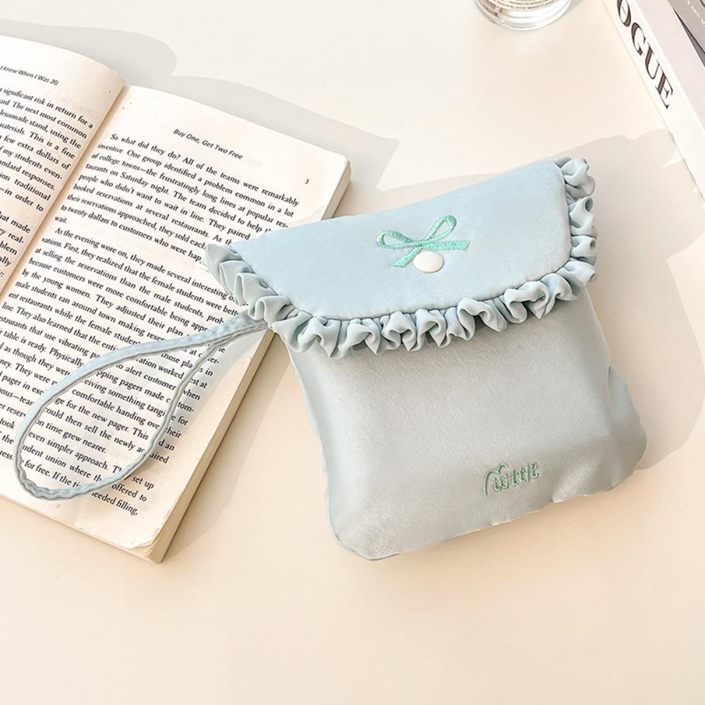 Portable Bow Embroidery Mini Storage Bag Multifunctional Solid Color Wallet Pouch Sanitary Napkins Bag Travel