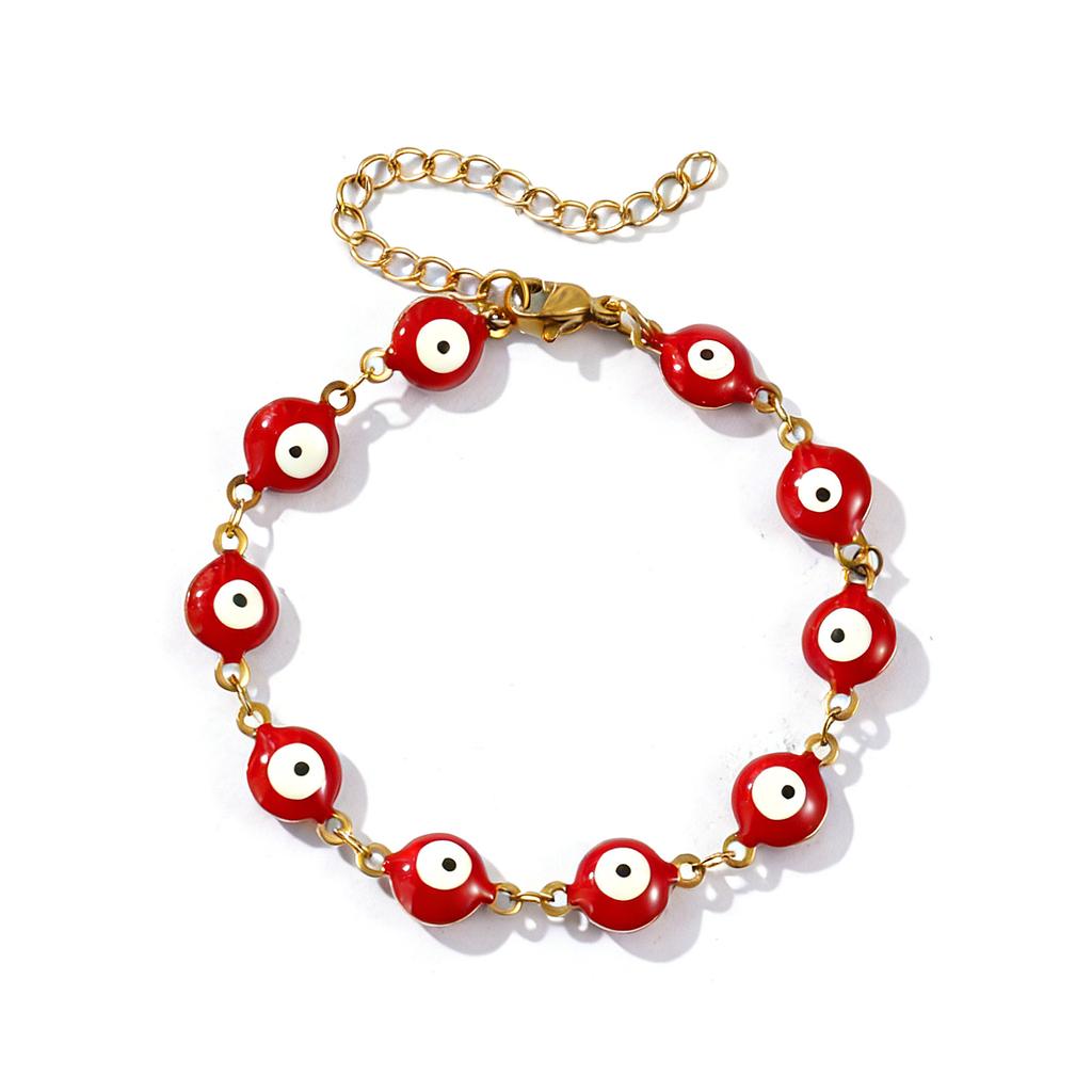Evil Eye Double-sided Enamel Bracelets 304 Stainless Steel Handmade Link Chain Religious Retro Gift Jewelry 16.5cm(6 4/8") long