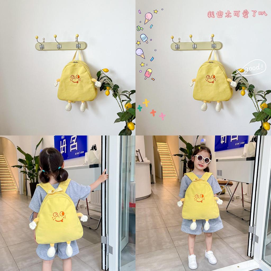 Adorable Korean Style Cartoon Backpack For Kids Lightweight Canvas Bag With Embroidery