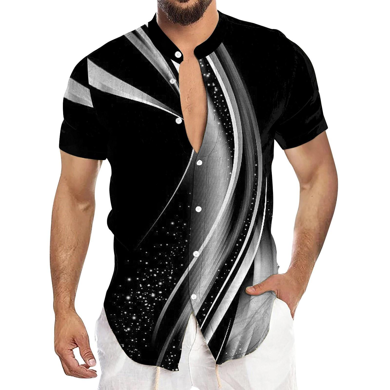 Men S Casual Short Sleeved Shirt, Men S Standing Collar Fashionable Button Up Shirt XXXXL