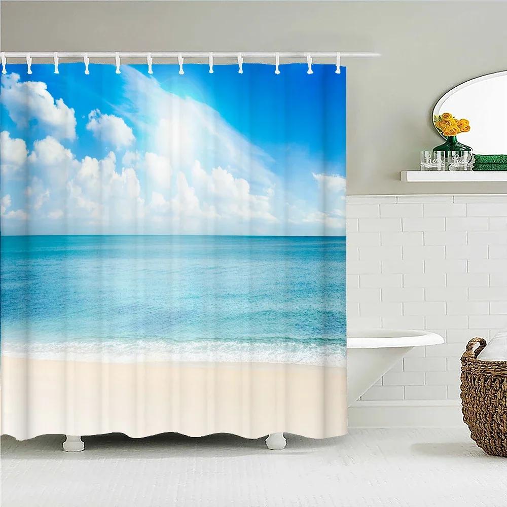 Blauer Himmel Wolken Landschaft Duschvorhang Wasserdichter Badezimmervorhang Mit Haken Badezimmer Vorhänge Stoff 3D Gedruckt 180*200cm Vorhang