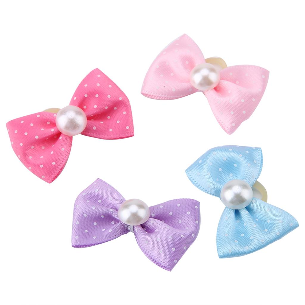 20pcs Small Dog Puppy Dots Faux Pearl Bow Pattern Hair Rope Hair Band for Dogs Cats