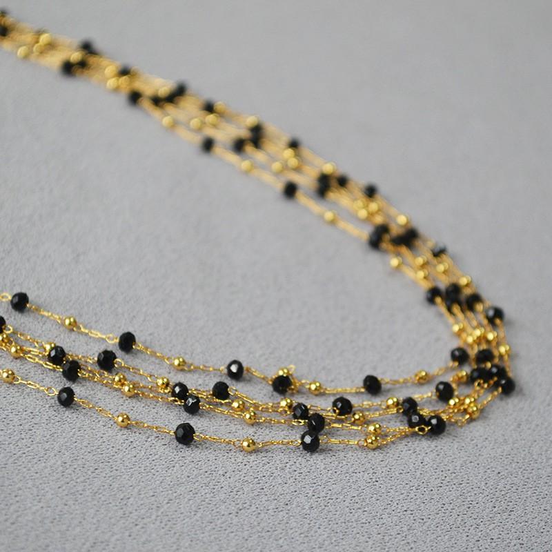 Vintage Elegant Multi-layer Short Clavicle Necklace Women Retro Lace Black Spinel Beaded Jewelry