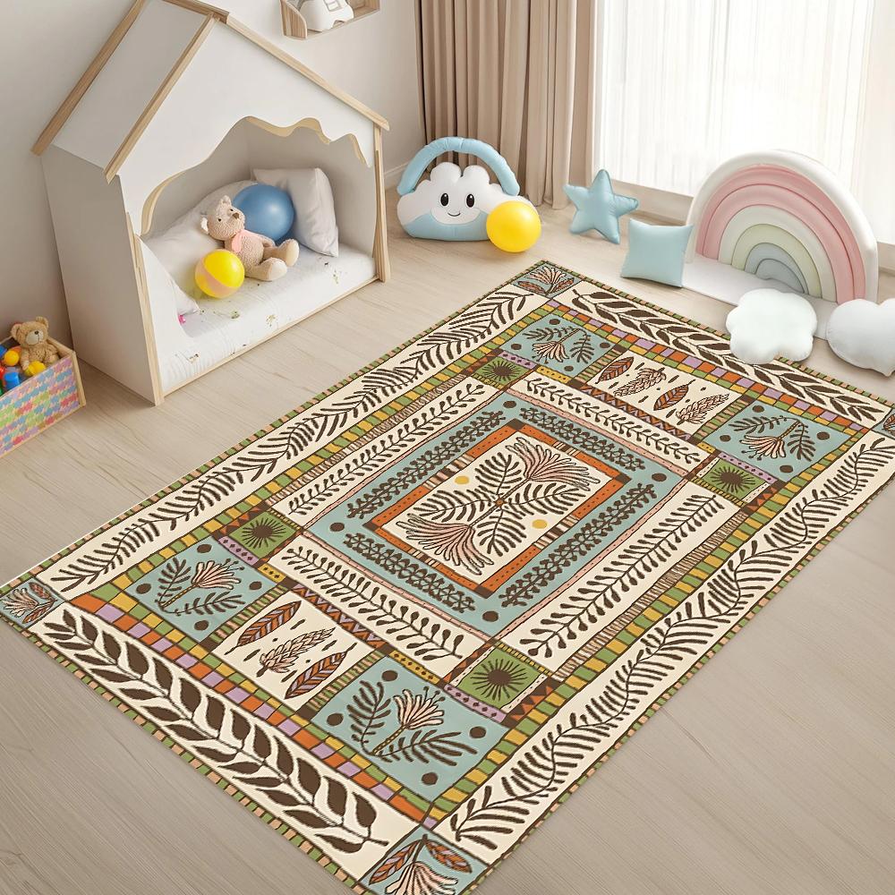 Ethnic Patchwork Vintage Decorative Botanical Pattern Carpet Colorful Artistic Style Rug for Living Room Kids Bedroom Home Decor