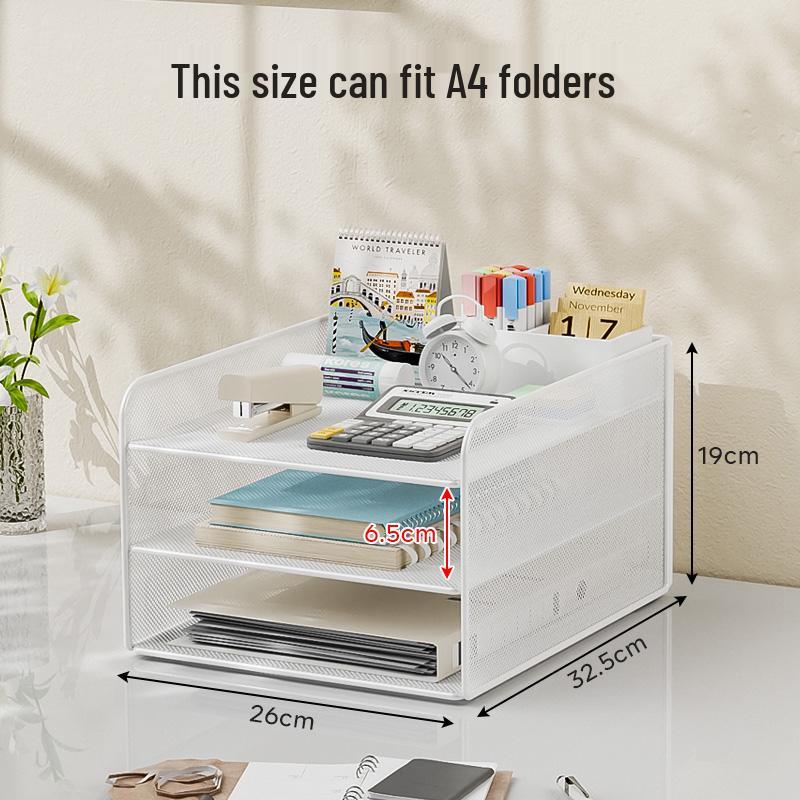 Multi-Layer A4 Desktop File Organizer and Bookends: Office Document Rack and Storage Box