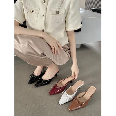 Baotou Slippers Spring and Summer Wear Half a Pack of Bows Small Square Head Lazy Cool Slippers Large Size Shoes 4142