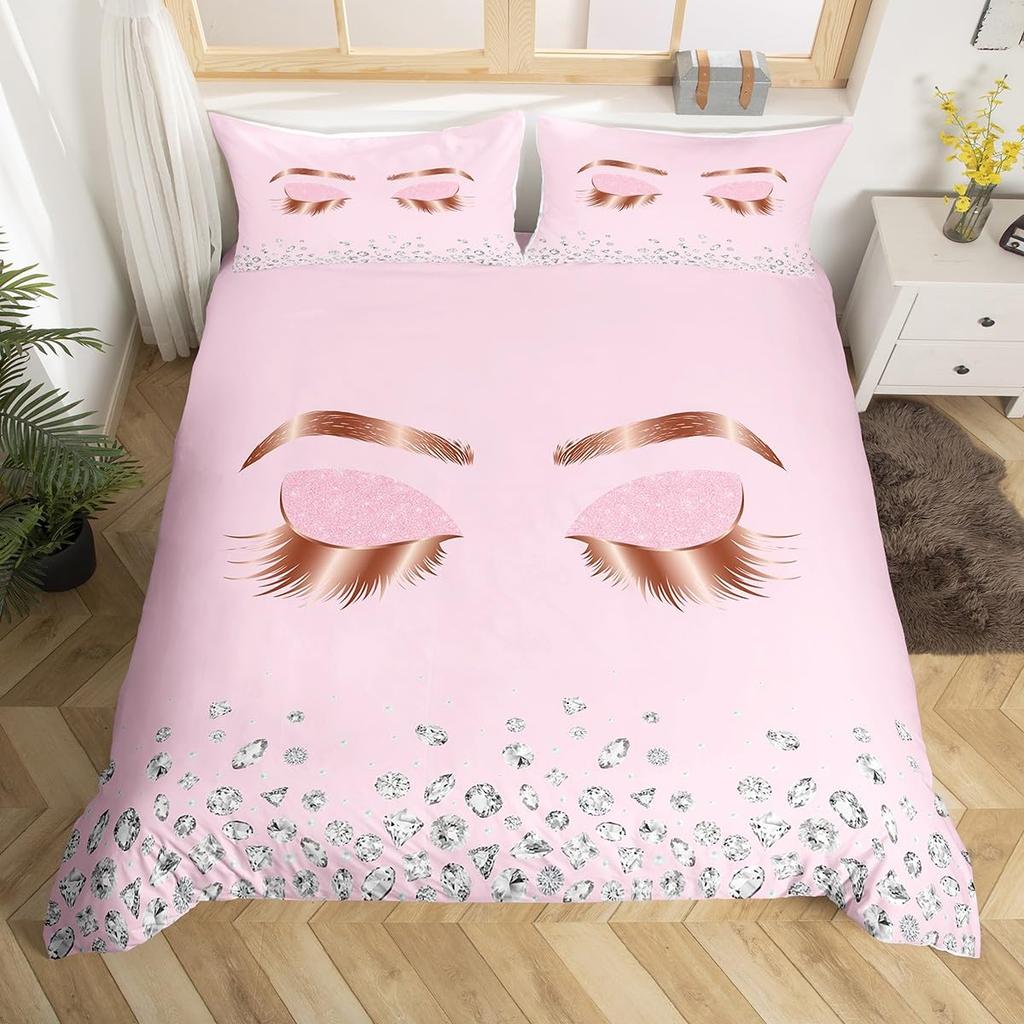 Comforter Eyelash Queen Golden Girl Lashes Bedding Set Gorgeous Priness Style Comforter For Women Girls Esthetician Gift