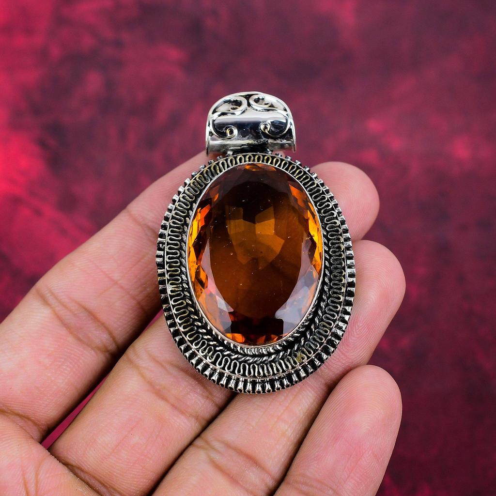 Wisiorek z cytrynu, biżuteria z litego srebra próby 925, ręcznie robiony wisiorek, na Święto Dziękczynienia