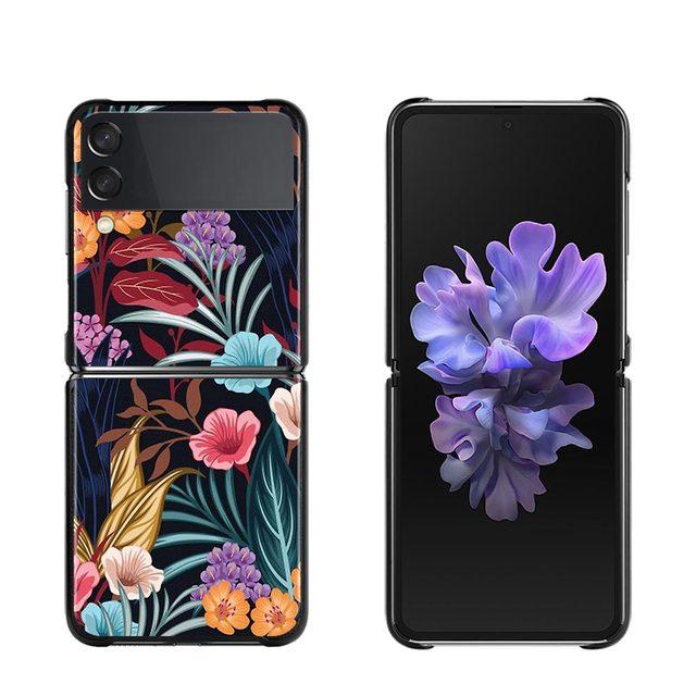 Phone Case For Samsung Galaxy Z Flip3 5g Back Pc Case For Samsung Z Flip Capa Black Shell Hard Fundas Vintage Banana Leaf Flower