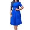 Summer new short-sleeved pleated solid color large-size dress