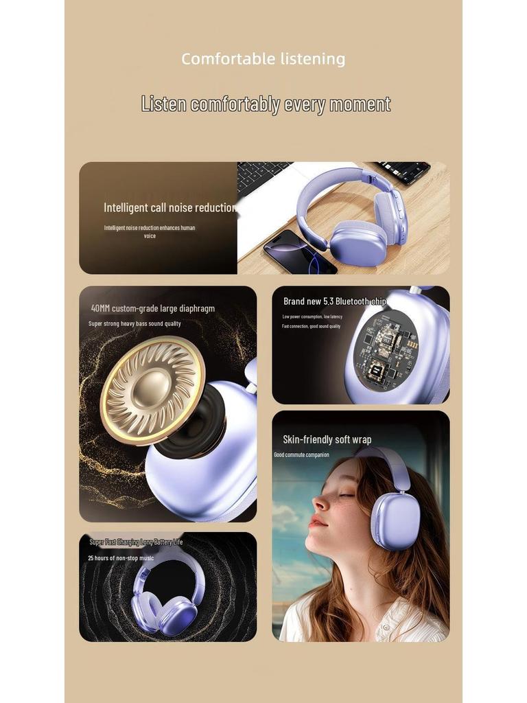 P9 2. Gen Kabellose Over-Ear Bluetooth Kopfhörer mit Geräuschunterdrückung und verlängerter Akkulaufzeit