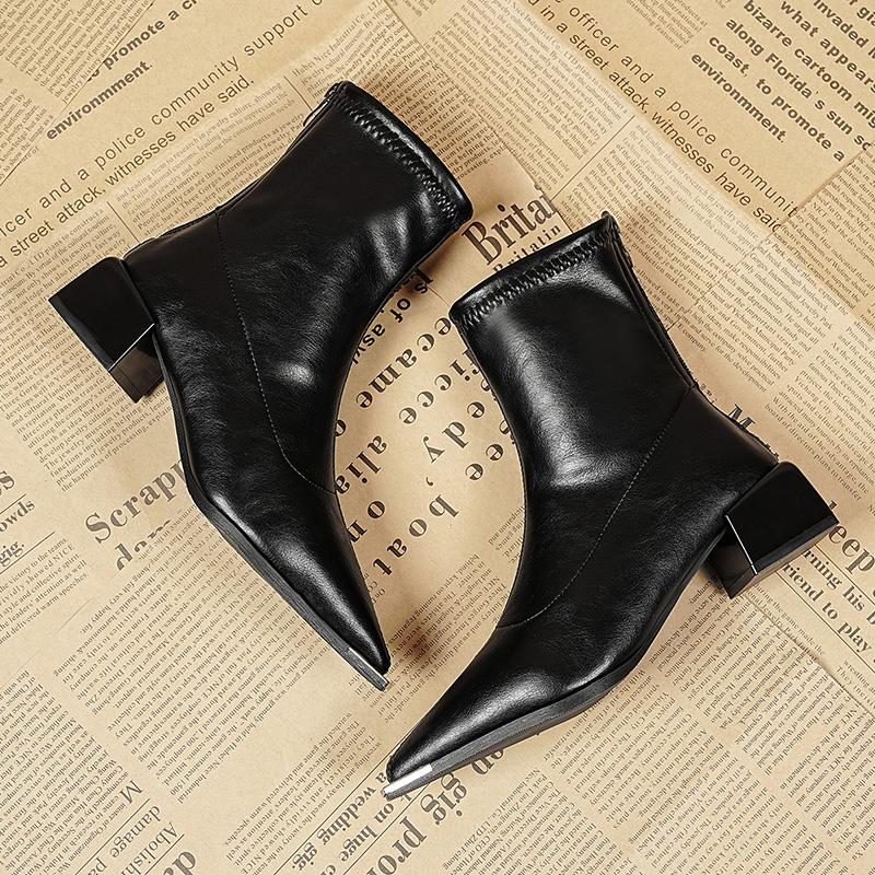 Autumn Winter Fashion Pointed Toe Ankle Boots Women Concise  Thick Heels Shoes Street Style Party Short Botas Mujer