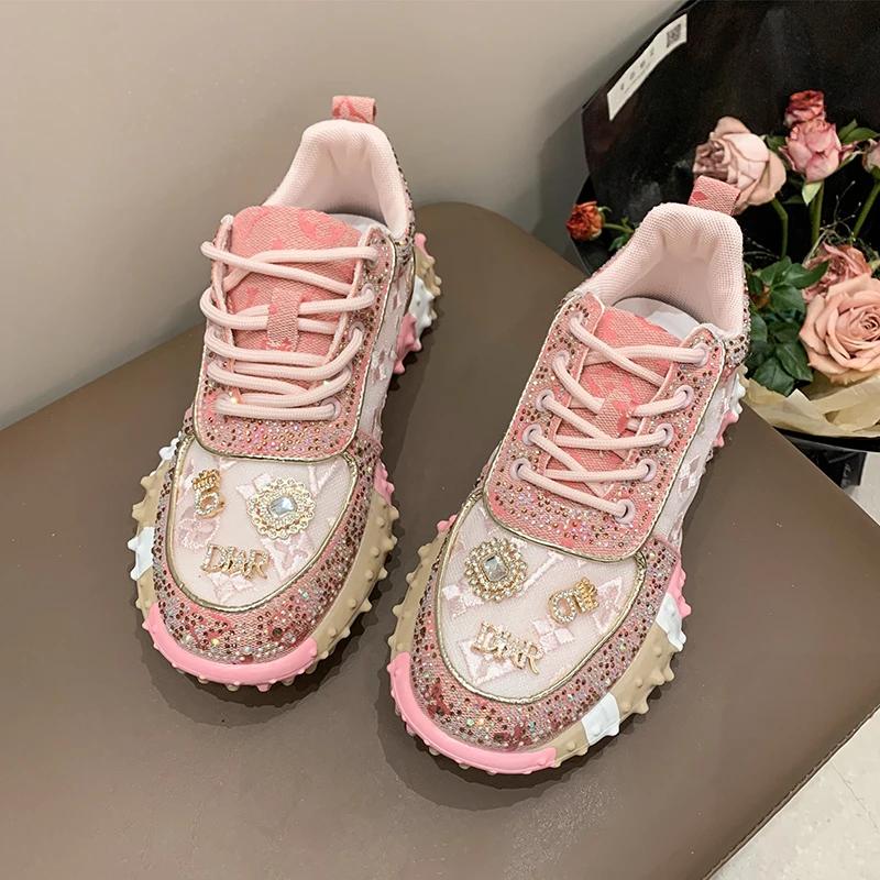 Designer Women'S Sneakers Fashion Luxury Rhinestone Ladies Shoes  New Outdoor Platform Female Sports Shoes Vulcanize Shoes