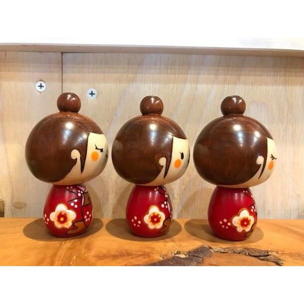 Shipping Is Via Regular Mail. Kokeshi Doll Ume Komachi Red Kimono Side Glance Vertical Eyes Closed Plum Blossom Handmade Toy Gift Interior Decoration