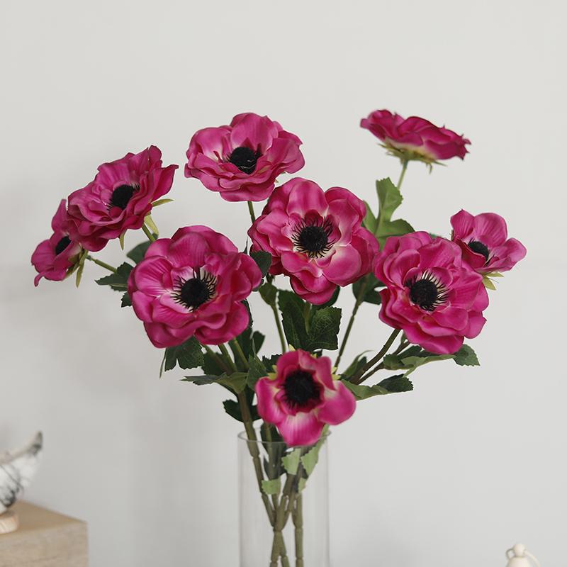 New 3 Heads Anemone Fake Flowers Silk Poppy Artificial Flowers Party Wedding Decoration Christmas Home Decor Wreath Accessories