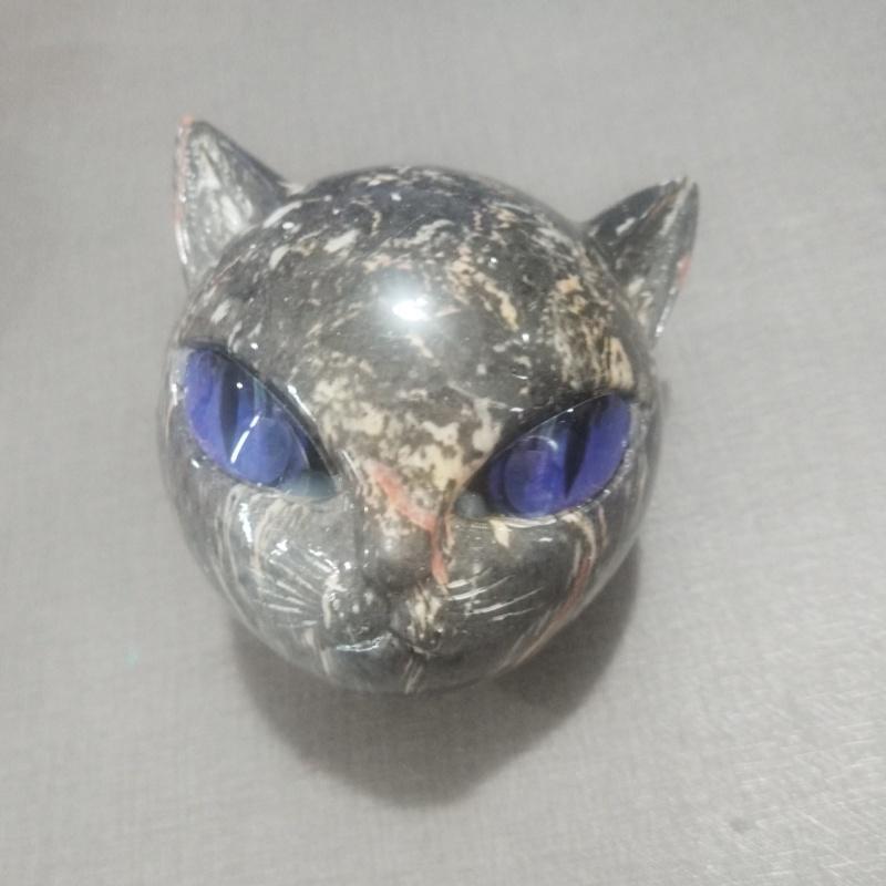 Black Red Green Eye Cat Stone Figurine Resin Cat Head Healing Stone Marble Texture Cat Stone Keepsake Gift Office Desk Cat Decor
