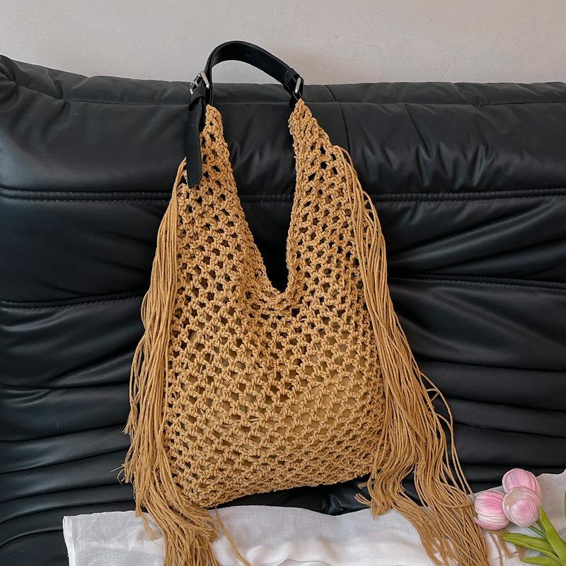 Spring New Product Simple Design Hollow Woven Tote Bag Casual Seaside Resort Style One-shoulder Beach Bag