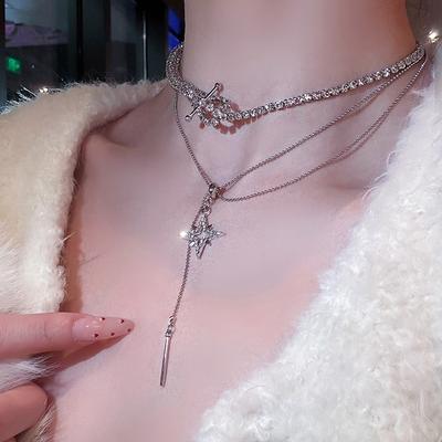 Multi-layer Star Pendant, Fringed Necklace, Fashionable Niche Design, Light Luxury and Versatile, High-end Necklace Accessories for Women