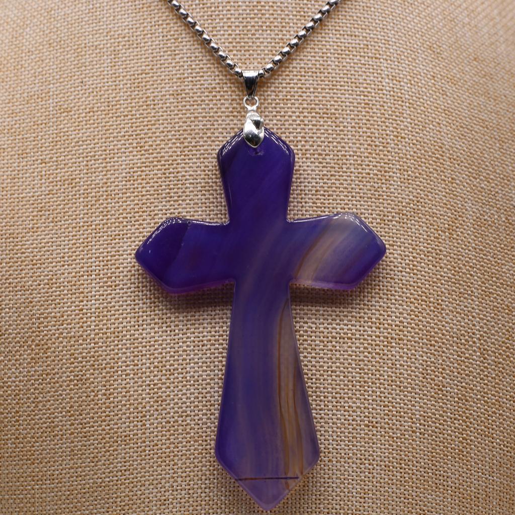 New Style Necklace Natural Stone Exquisite Cross-Shaped Pendant Necklace For Women Birthday Gift Chain 60 CM