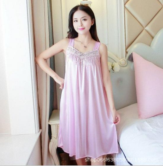 Women's Ice Silk Summer Nightdress - Loose, Large Size, Thin, Sexy Pajamas 