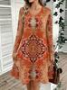 Spring Autumn Women Dress Casual Long Sleeve O-neck 3D Print Loose A-Line Dress Oversized Home Wear Robe