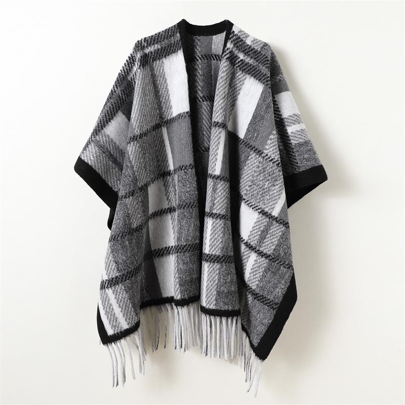 

Retro Contrasting Color Plaid Autumn And Winter Men S And Women S Double-Sided Shawls With Imitation Cashmere High-End Warm Fringed Scarf Cape 168cm