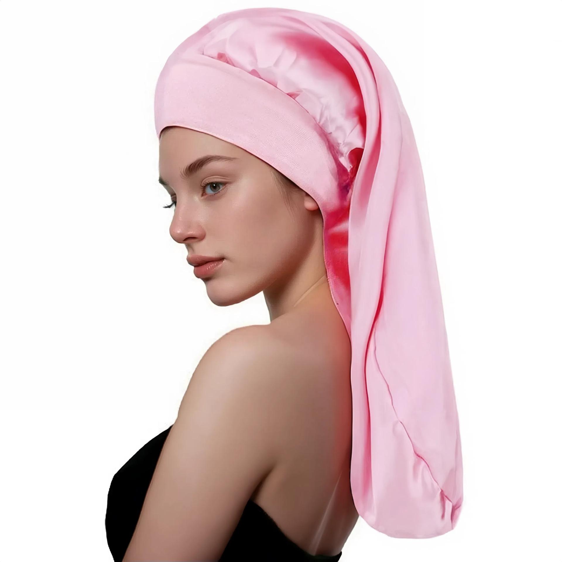 

Эластичная атласная шапочка для сна с длинными полями и широкими полями - однотонный платок для ухода за волосами и красоты One Size