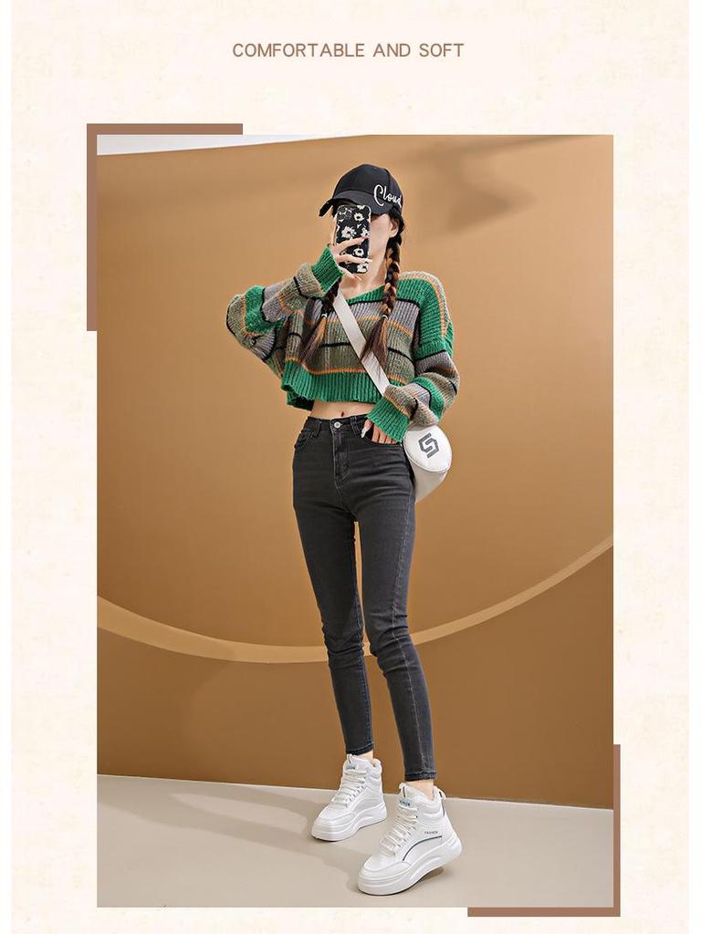 Ins Plush Velvet High-Top White Women's Sneakers - Korean Style, Warm, Versatile, Casual, Winter 2025 (Model: SH889)