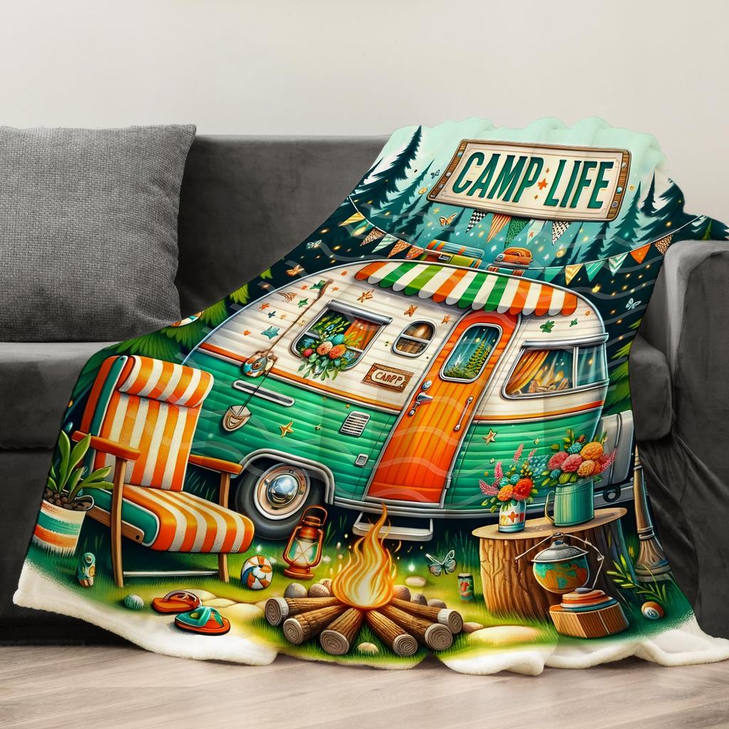 Creative Print Flannel Throw Blanket Super Soft Cozy Sofa Nap Camping Blanket Home Perfect Gift for Her