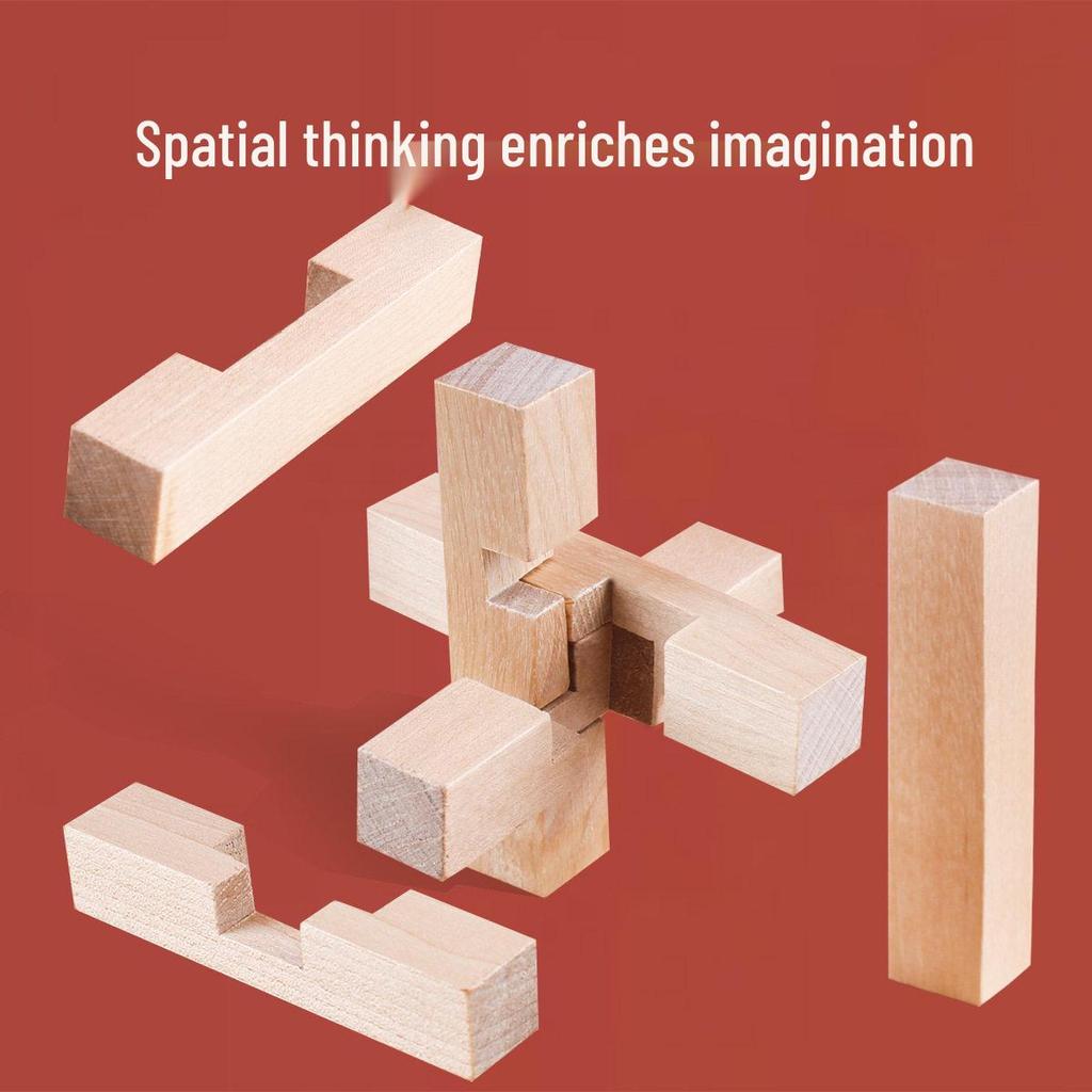 36-Piece Beech Wood Kongming Lock Set: Educational Building Blocks for Kids