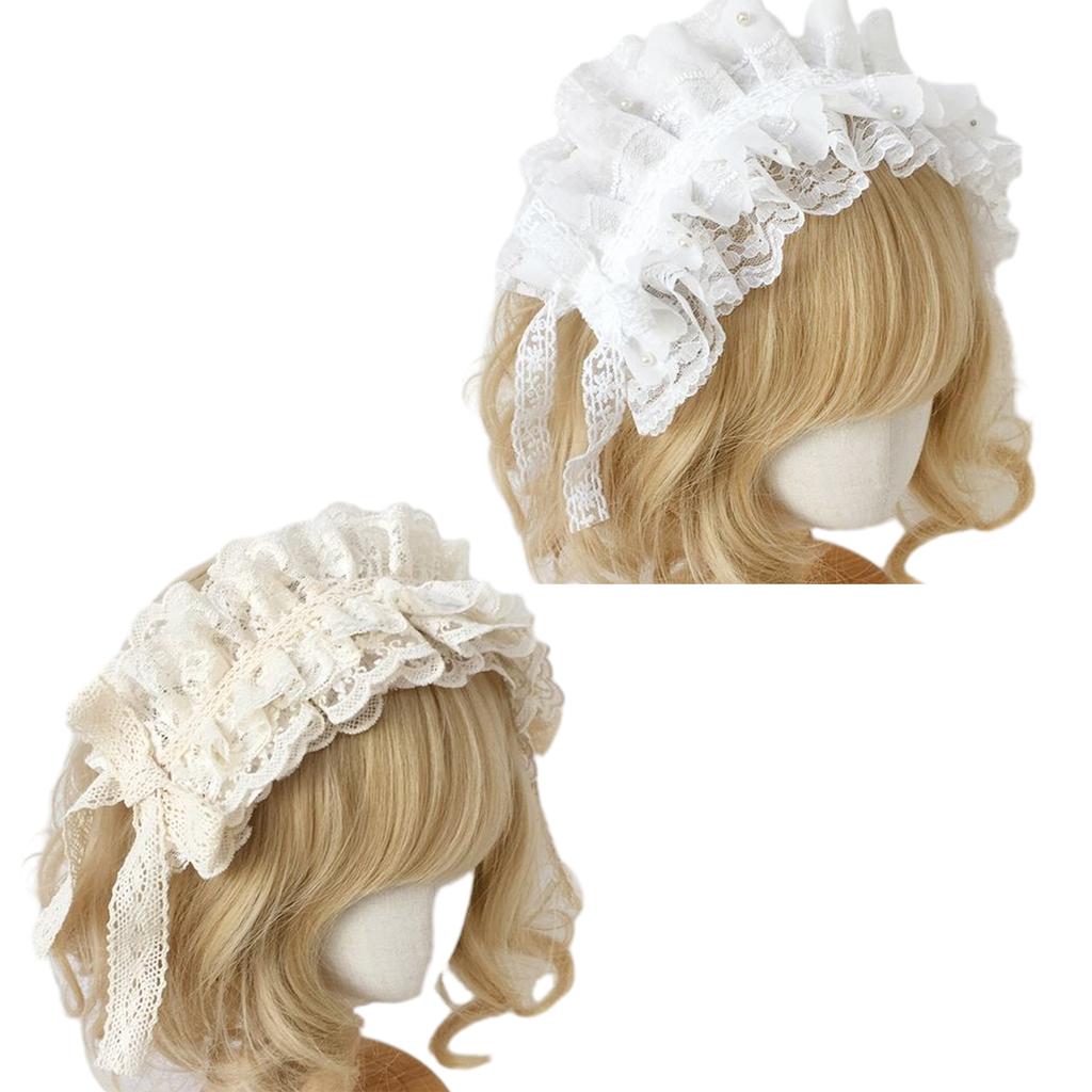 Anime Maid Headband for Girls Lolita Style Ruffle Lace Headband with Ribbon Bowknot ComicShow Masquerade Balls Hairband