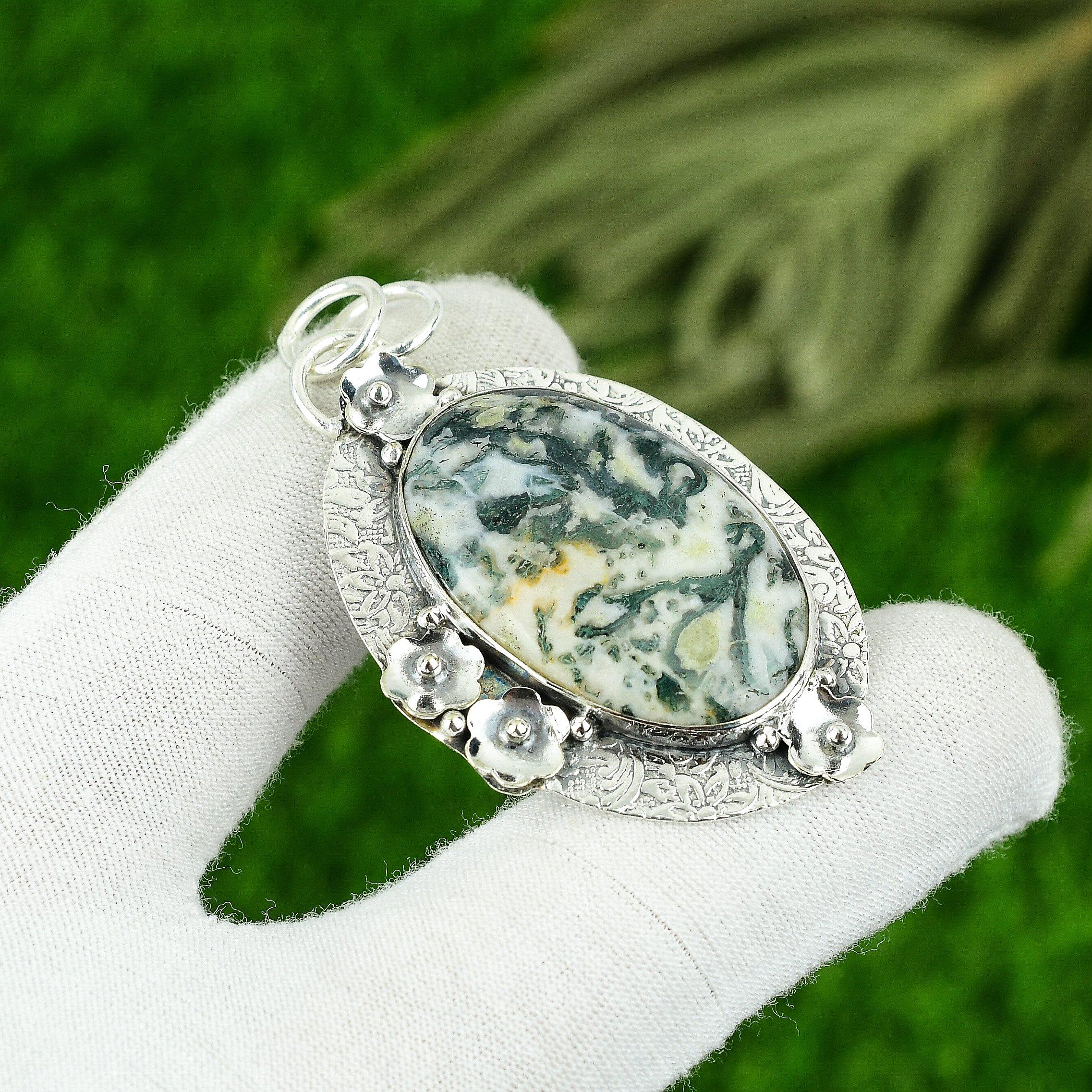 

Gift For Women Jewelry Pendant 925 Sterling Silver Natural Tree Agate Gemstone