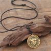 Teamer Wicca Round Necklace Men Norse Viking Runes Tree of Life Seal Pendants Wax Cord Link Chain Men's Necklace Jewelry Gifts