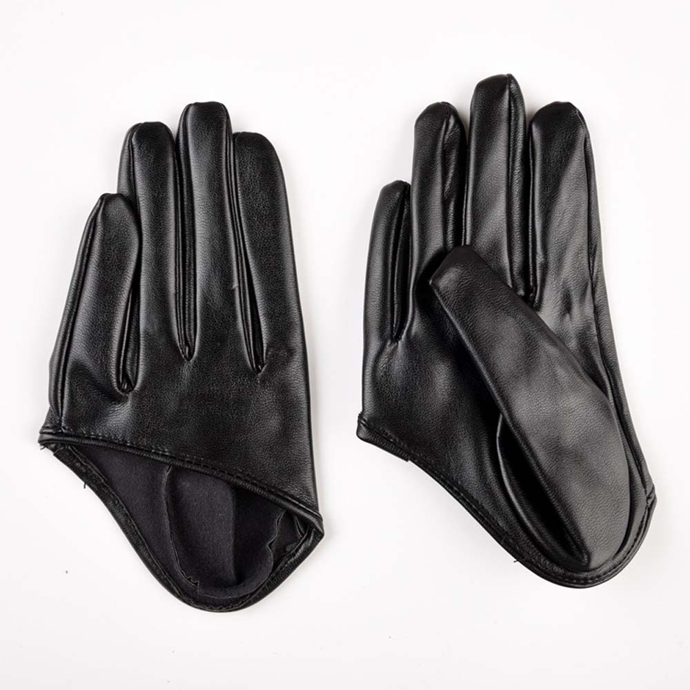 Cool Backless Half-Black Leather Gloves Short Half-Palm Cyberpunk Goth Nun Cos Dancing Accessories