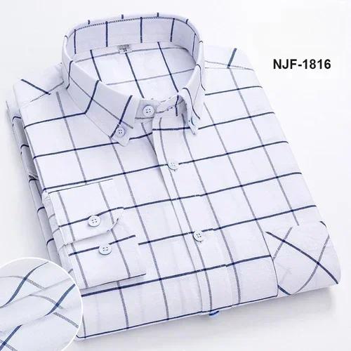 Spring and Autumn Men's Pure Cotton Long Sleeved Shirts for Middle and Youth Leisure All Cotton Oxford Plaid Plus Size Shirts